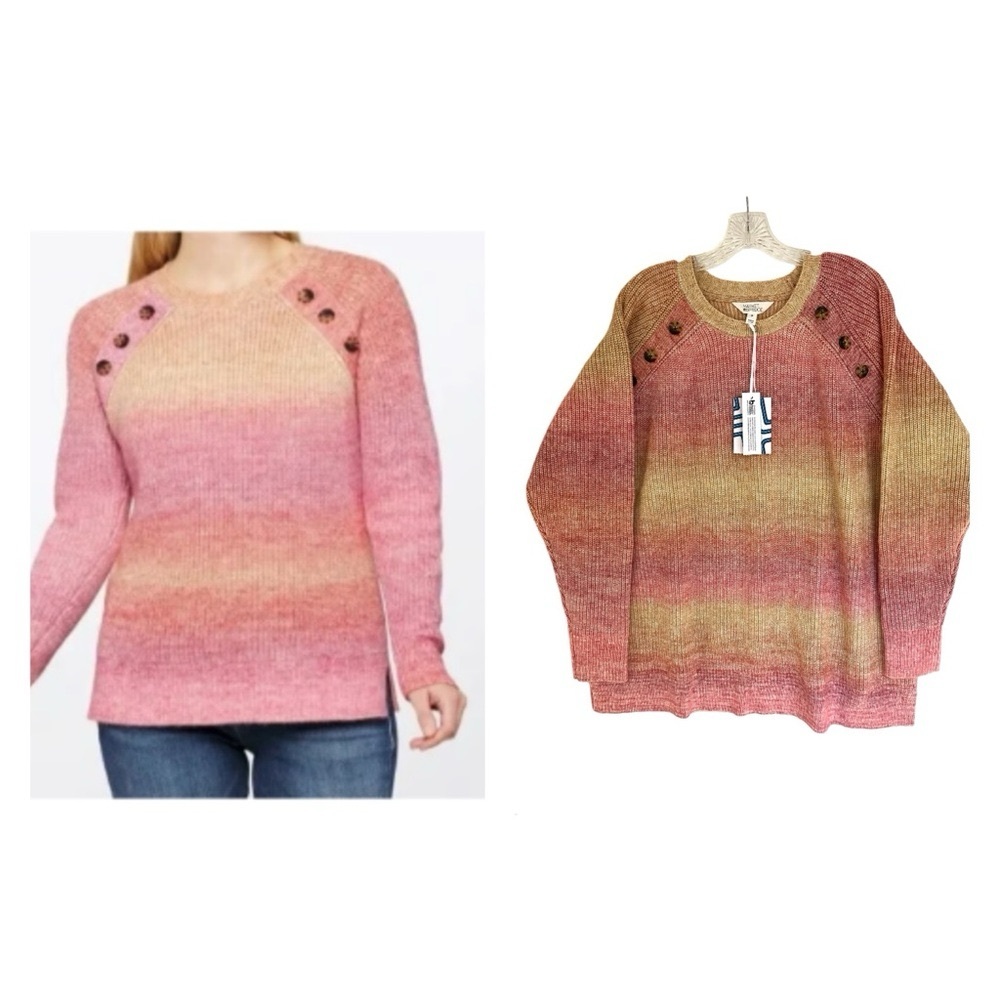 Market & Spruce Caroline Ombré Chunky Knit Button Sweater 3X Boho Cozy Soft Luxe